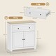 image 7 of HOMCOM Sideboard Storage Cabinet with Adjustable Shelf, Drawer, White White | Oak top, Black handles