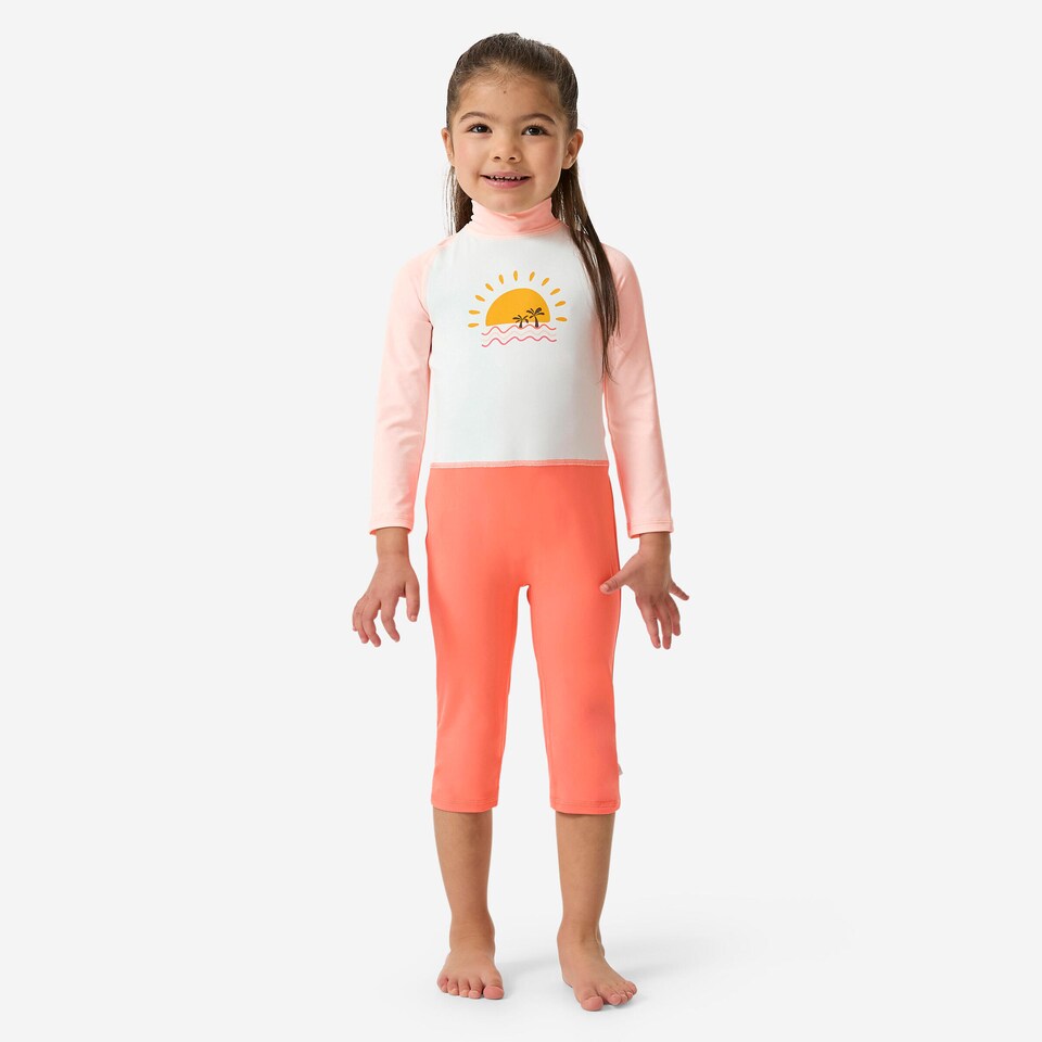 image 1 of Decathlon Baby/Kids’ Swimming Long Sleeve UV-Protection Suit Pink Print