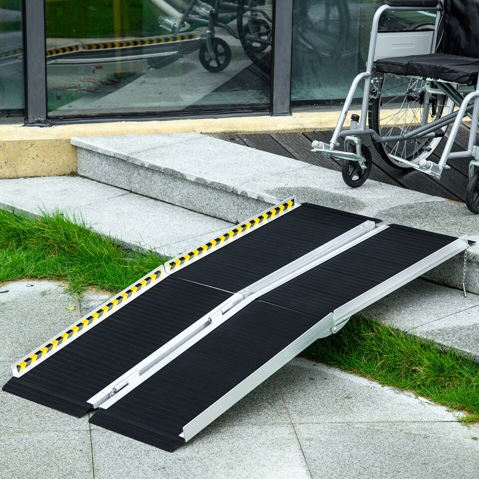 image 1 of HOMCOM Wheelchair Ramp, 152L 73Wcm, 272KG Capacity, Folding Aluminium Threshold Ramp with Non-Skid Surface, Transition Plates Above and Below for Home, Steps, Stairs, Curbs, Doorways