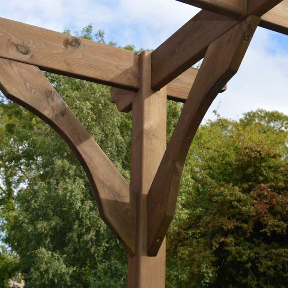 image 1 of Wall Mounted Premium Pergola - Wood - L360 x W480 x H270 cm - Rustic Brown