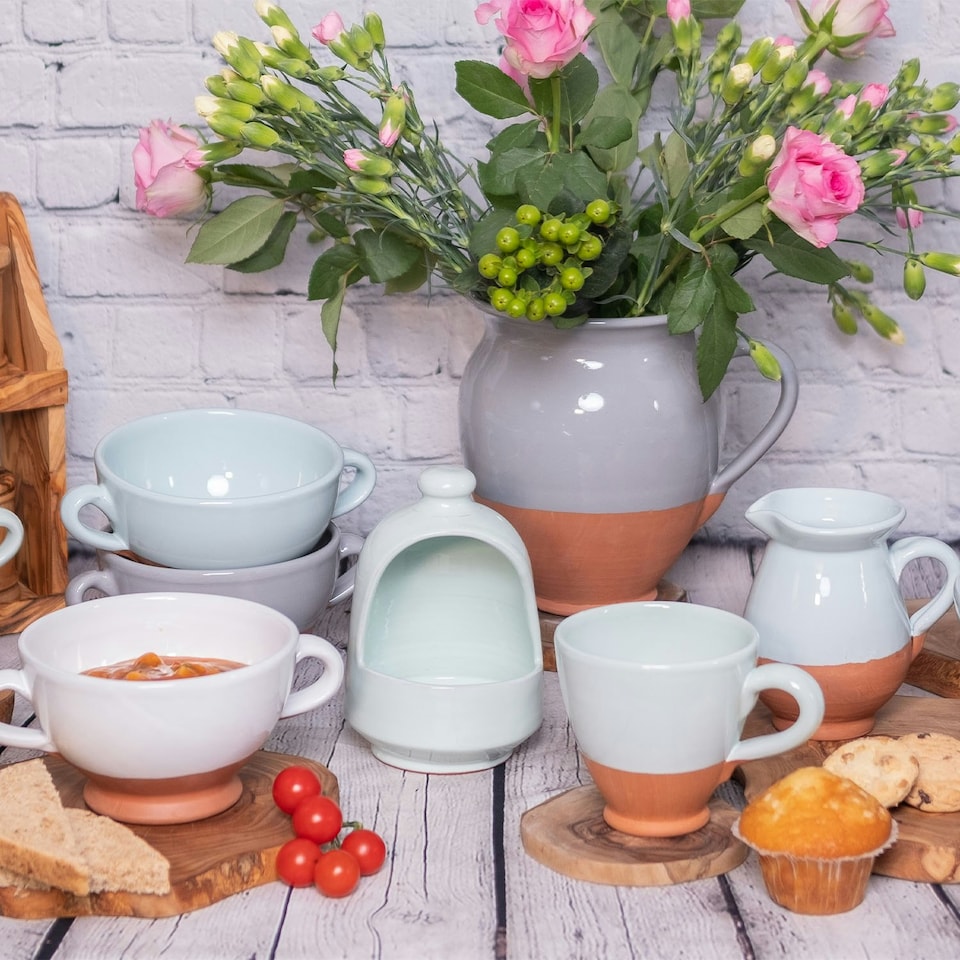 image 1 of Verano Spanish Ceramics Rustic Pastel Storage Jar - 15cm Grey Set of 3