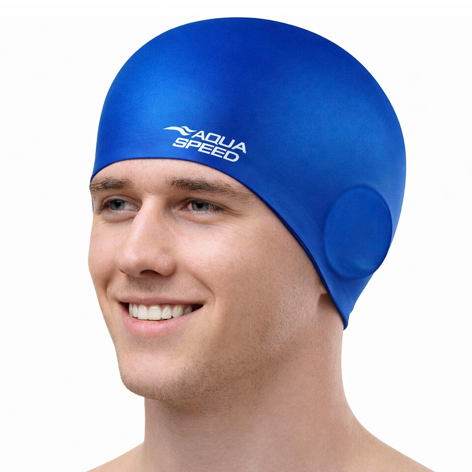 image 1 of Unisex Adult Full Ear Coverage Swimming Cap | Soft Silicone Cap for Pool Use | Blue | Blue | One Size | 1