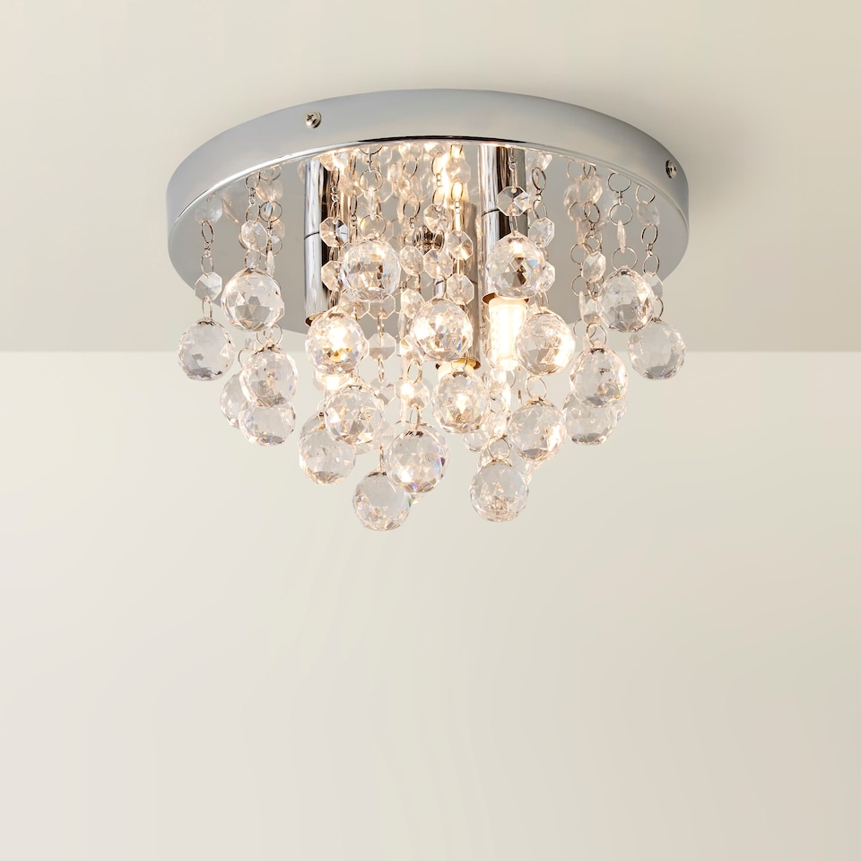 image 1 of ValueLights Mitre Chrome Droplet Flush Ceiling Fitting Clear Droplets | Chrome