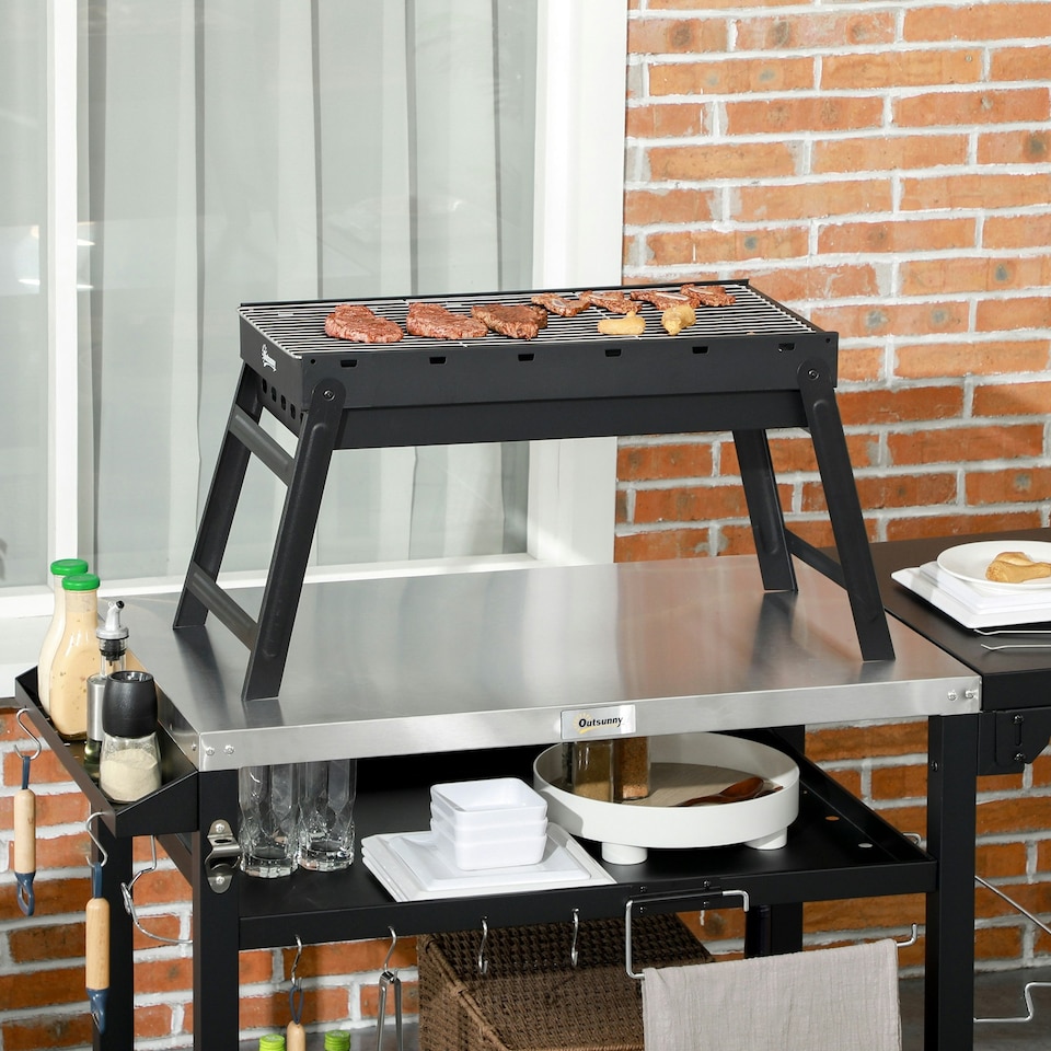 image 1 of Outsunny Portable Charcoal Grill with Pull-Out Charcoal Basin