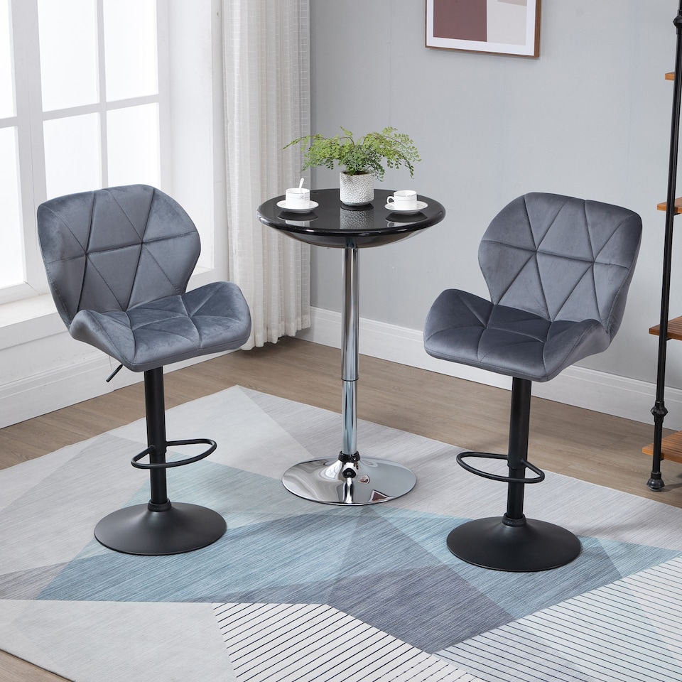 image 1 of HOMCOM Adjustable Bar Stools Set of 2, Armless Upholstered Swivel Counter Chairs, Barstools with Back, Footrest, Dark Grey