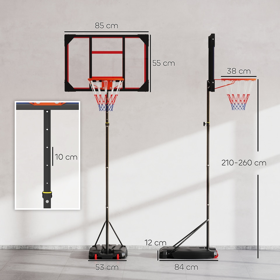 image 1 of AIYAPLAY Basketball Hoop, 210-260cm Height Adjustable Basketball Hoop, Red | Red | Red