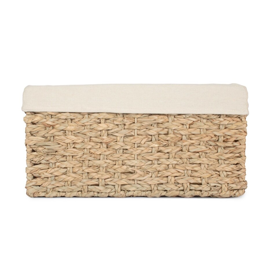 image 1 of Small Thatch Grass Woven Storage Basket with White Cotton Lining | Green | Green | S