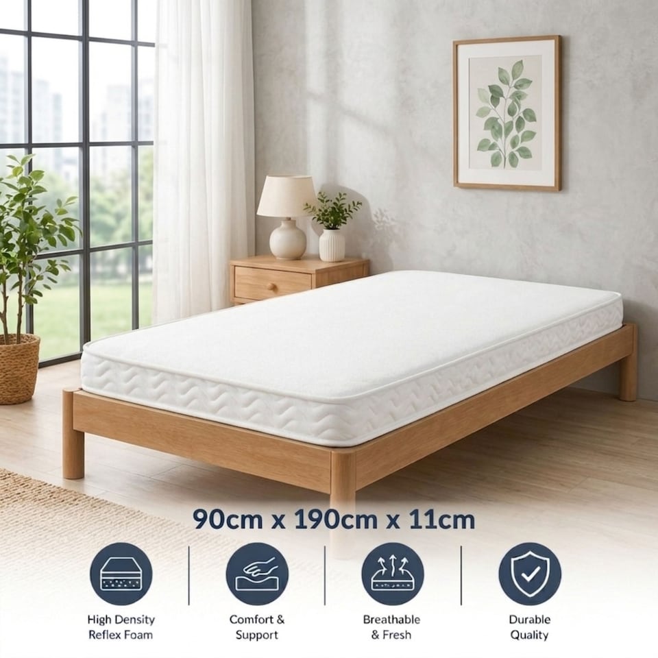 image 1 of Single Memory Foam Mattress with High Density Foam Base, Approx 4 Inch/11cm Thick, Medium Feel Mattress, Mattress In A Box