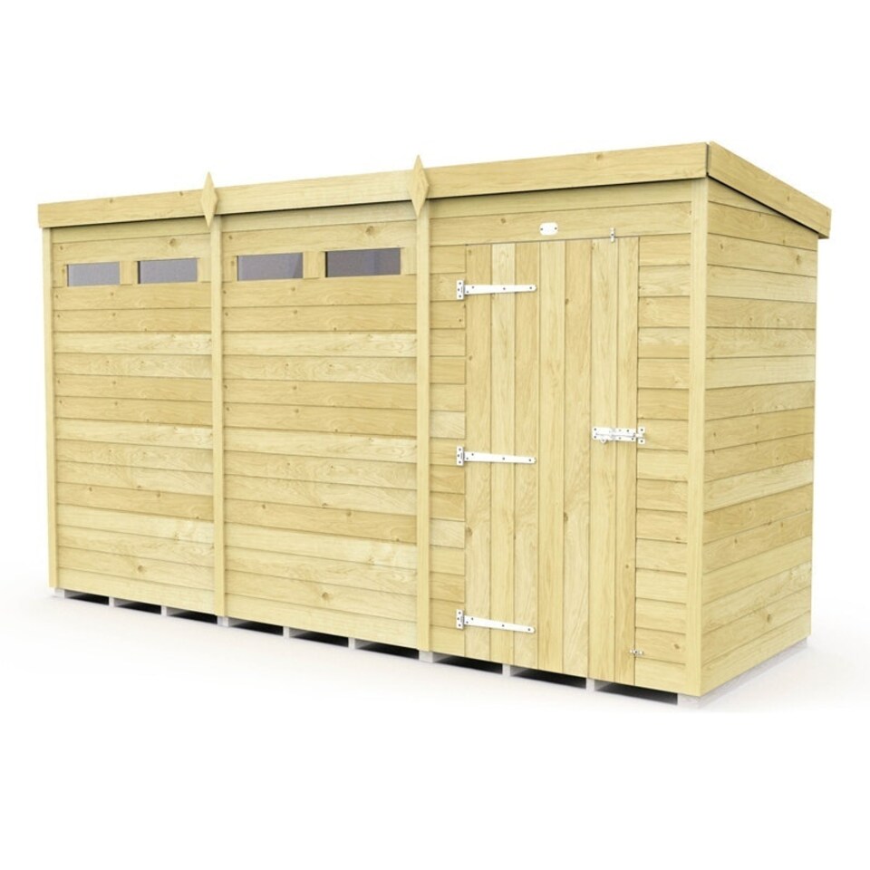 image 1 of 12 x 4 Feet Pent Security Shed - Single Door - Wood - L118 x W358 x H201 cm Brown