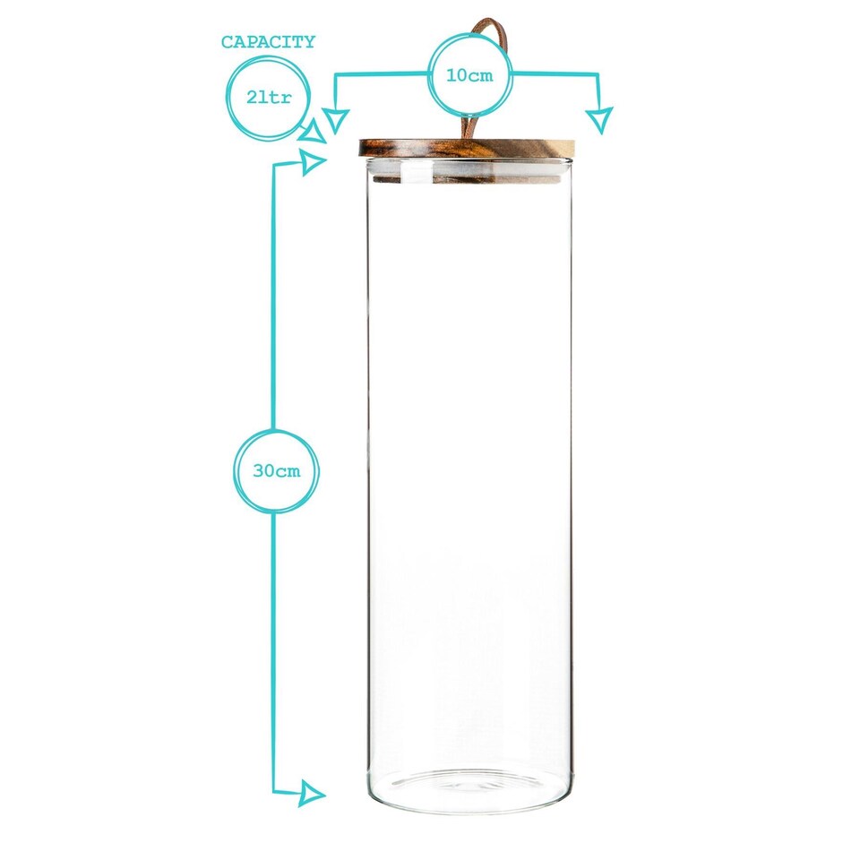 image 1 of Argon Tableware Glass Storage Jars - Leather Loop Lid - 2 Litre - Modern Round Scandi Organisation Container Glass Jar - Set of 6