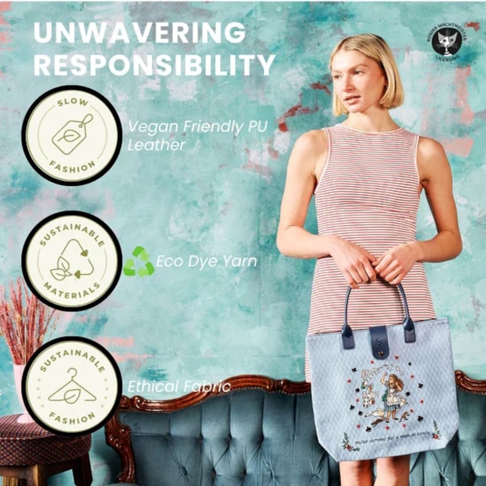 image 1 of Signare Foldable Handbag - Alice in Wonderland Nothing But Cards Blue