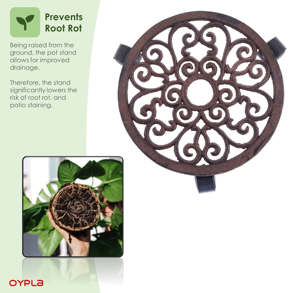 image 1 of 12 Inch Cast Iron Plant Flower Pot Mobile Mover Trolley Stand