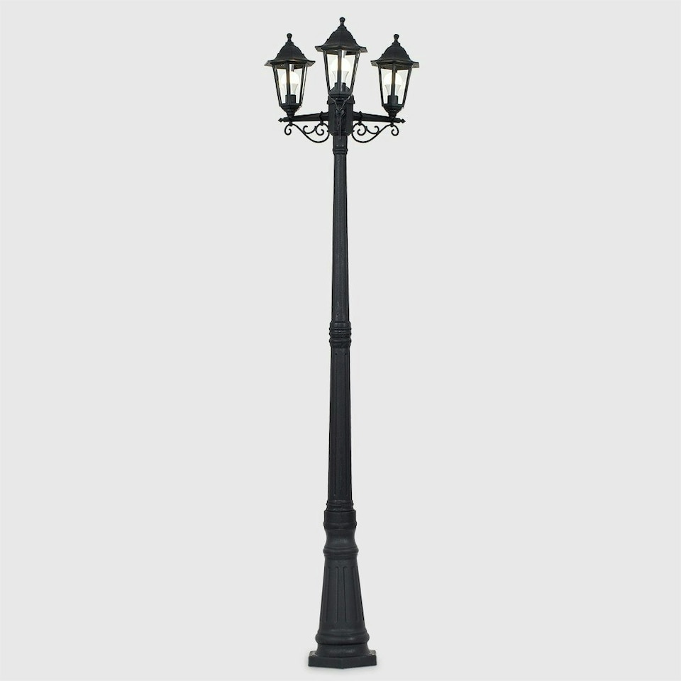 image 1 of ValueLights Traditional 1.95m Black 3 Way IP44 Outdoor Garden Lamp Post Light - Complete with 3 x 6w LED ES E27 Warm White Bulbs Black