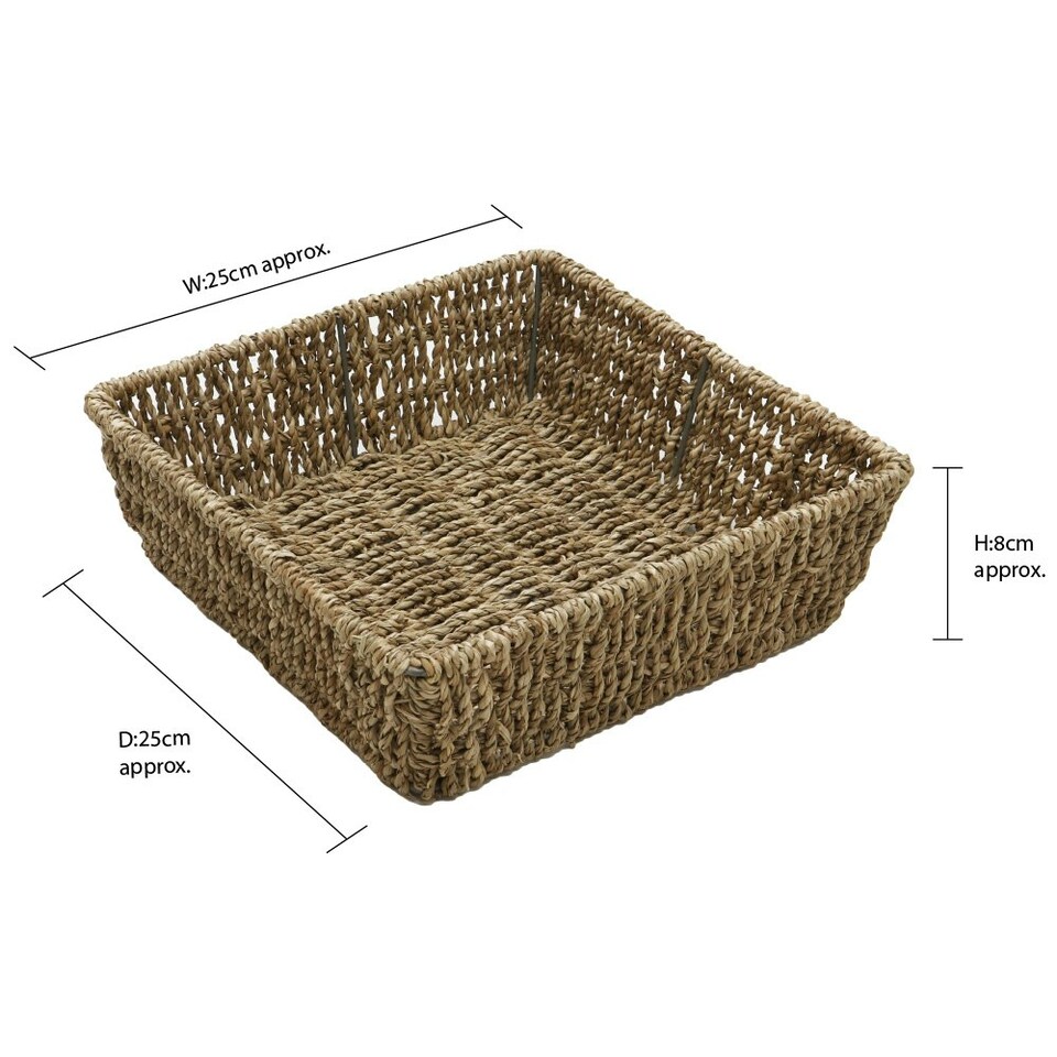 image 1 of JVL Hand Woven Seagrass Square Storage Tray, Capacity 4.2L, Set of 2 Brown