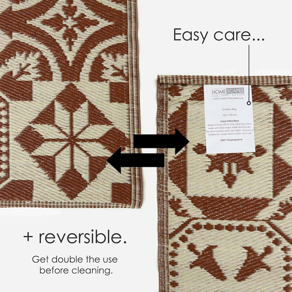 image 1 of Homescapes Outdoor Rug Luxury Waterproof Reversible, For Garden, Tile Mosaic | Brown | Brown and Beige