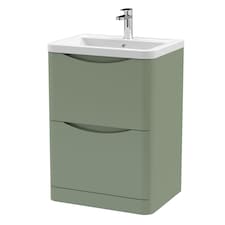 Balterley Dunwood Contemporary 2 Drawer Floor Standing Vanity Unit with Basin, Satin Green, 600mm
