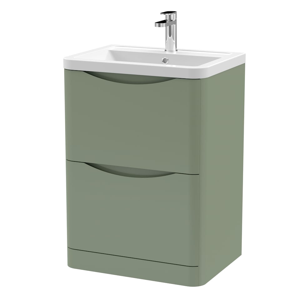 image 1 of Balterley Dunwood Contemporary 2 Drawer Floor Standing Vanity Unit with Basin, Satin Green, 600mm