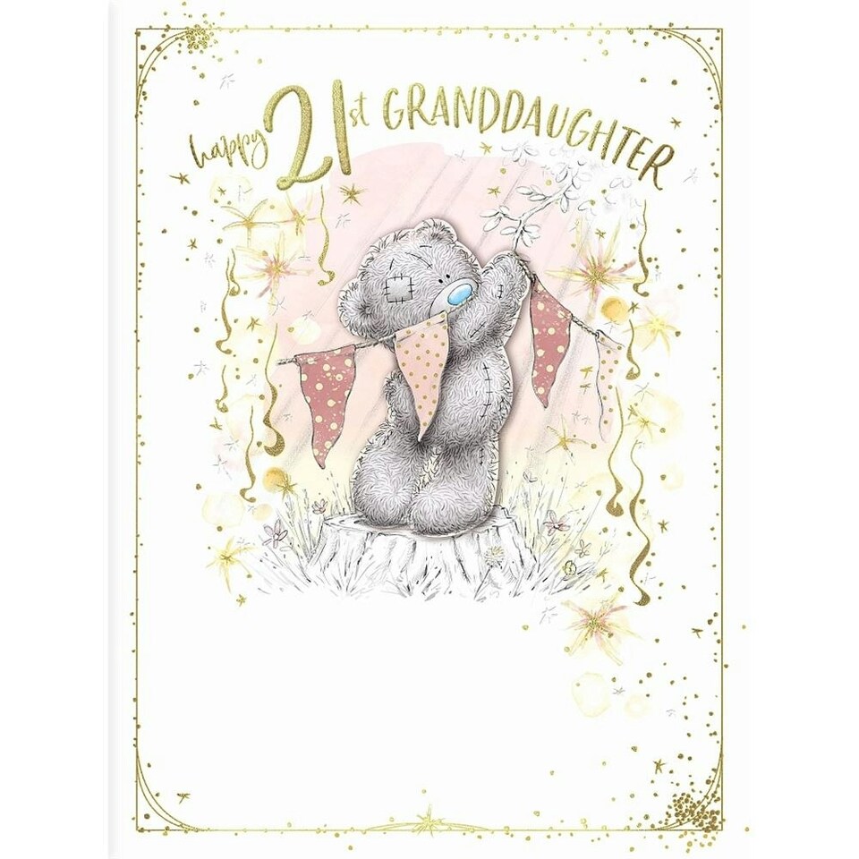 image 1 of Bear With Bunting Granddaughter 21st Large Birthday Card