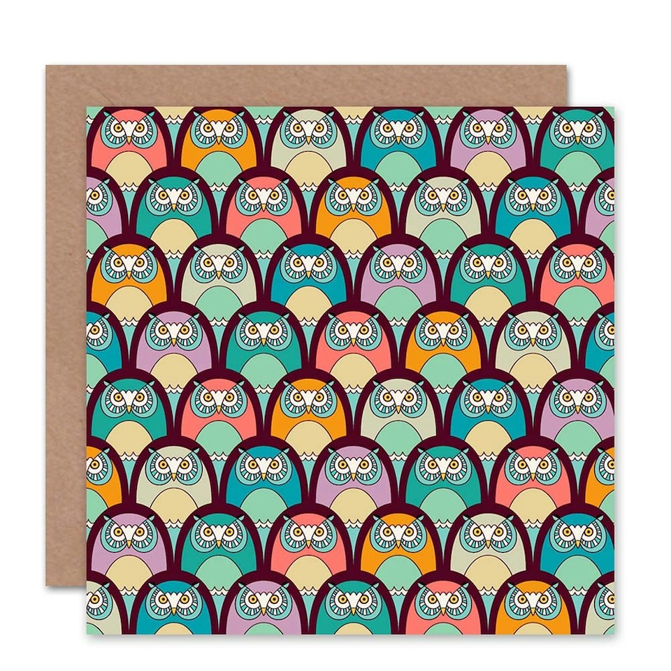 image 1 of Abstract Multicolour Pattern Owl Art Card