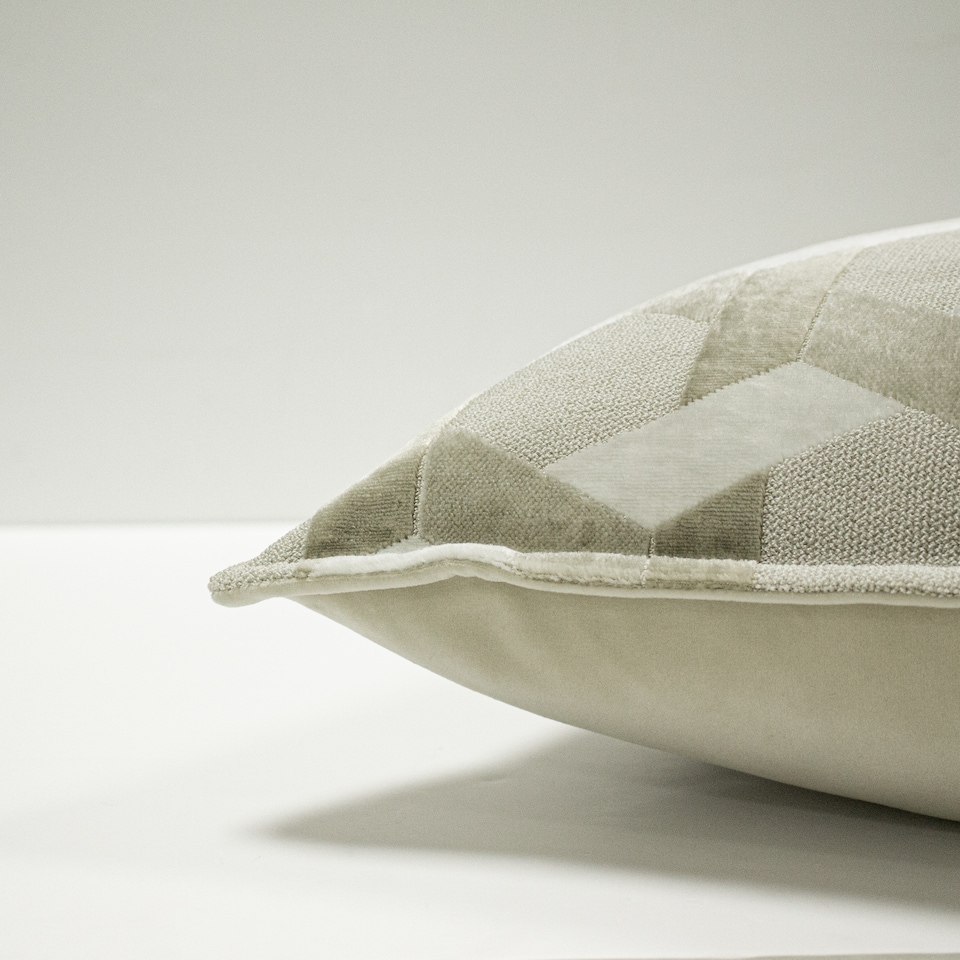 image 1 of Paoletti Delano Velvet Jacquard Cushion, Ivory/Taupe, 40 x 60cm
