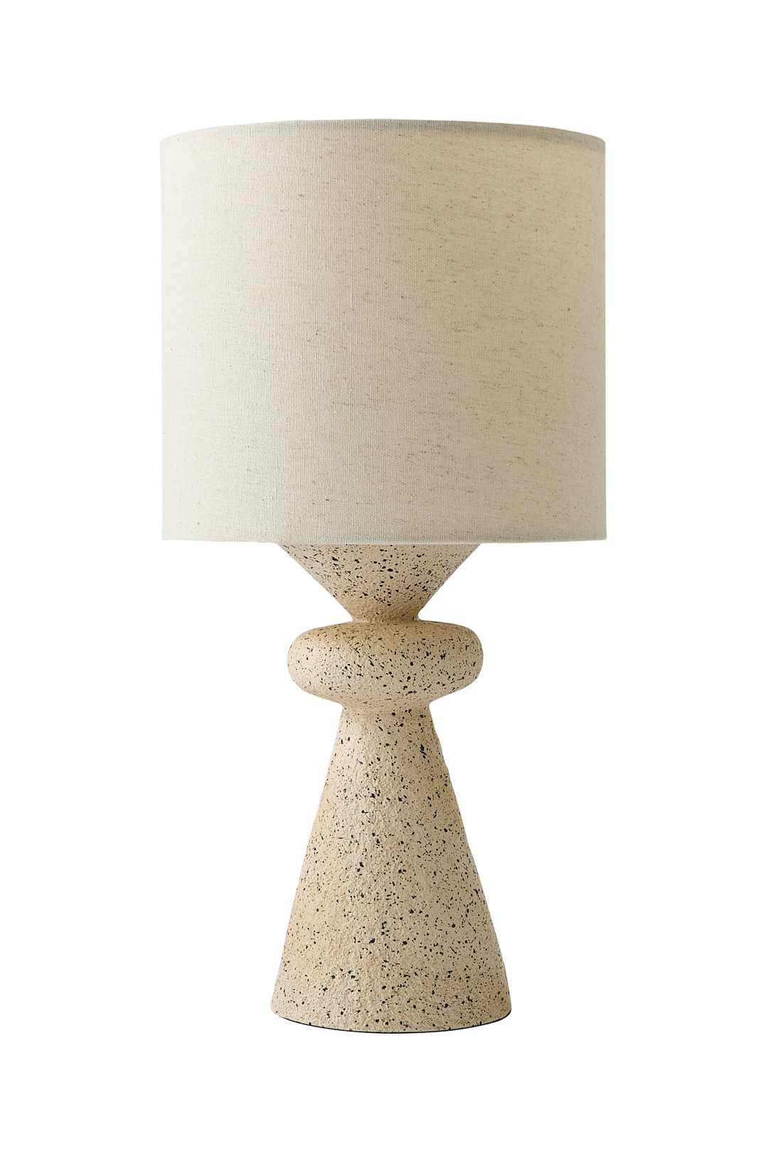 ValueLights Cady Stone Effect Natural Table Lamp with Drum Shade & LED Bulb in Cream
