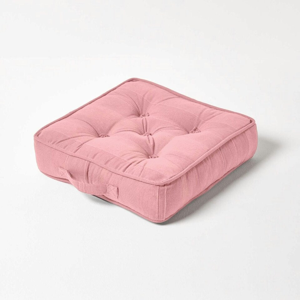 image 1 of Homescapes Rajput Ribbed Cotton Floor Cushion Pink Pink