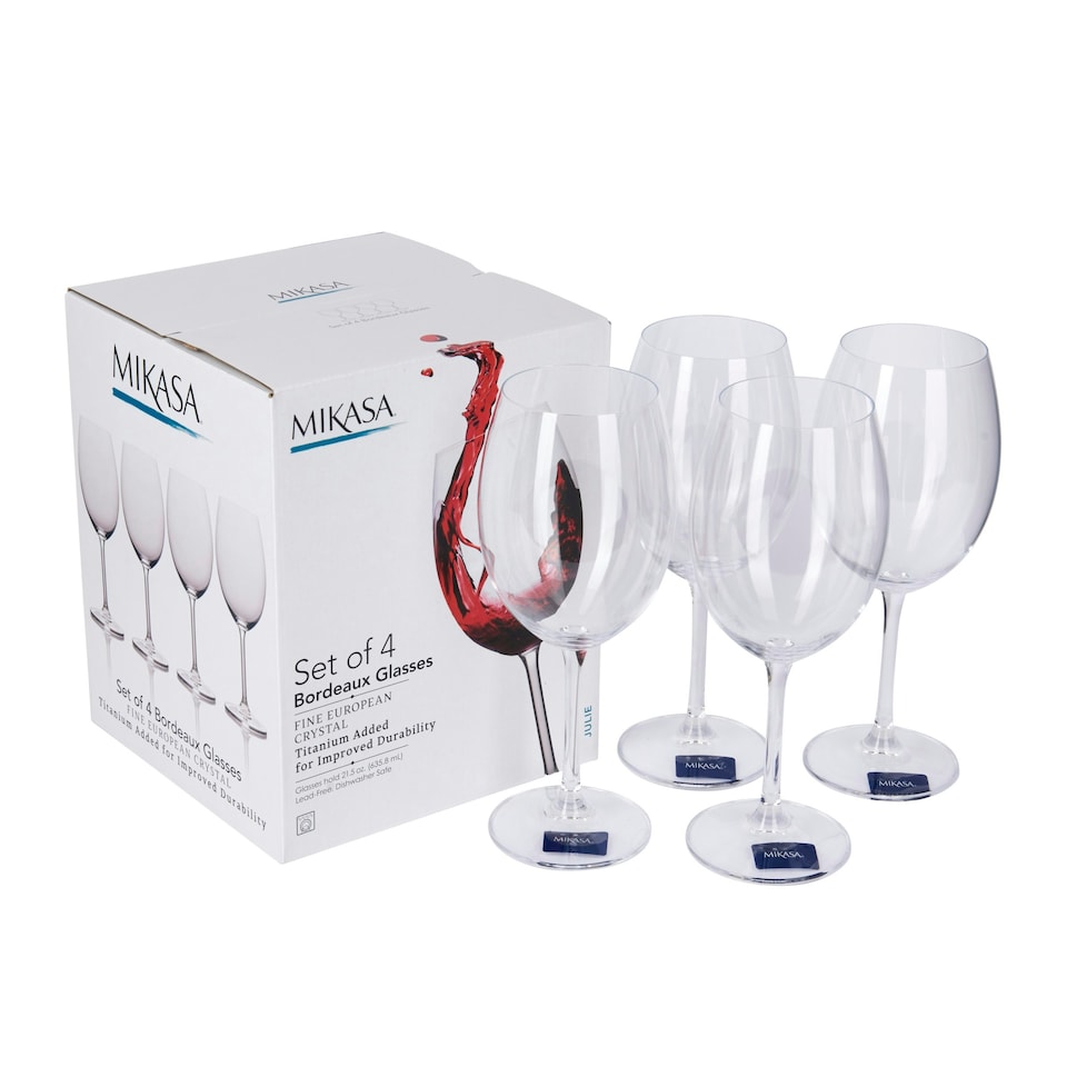 image 1 of Mikasa Wine Glass Set Clear Bordeaux Crystal Set of 4