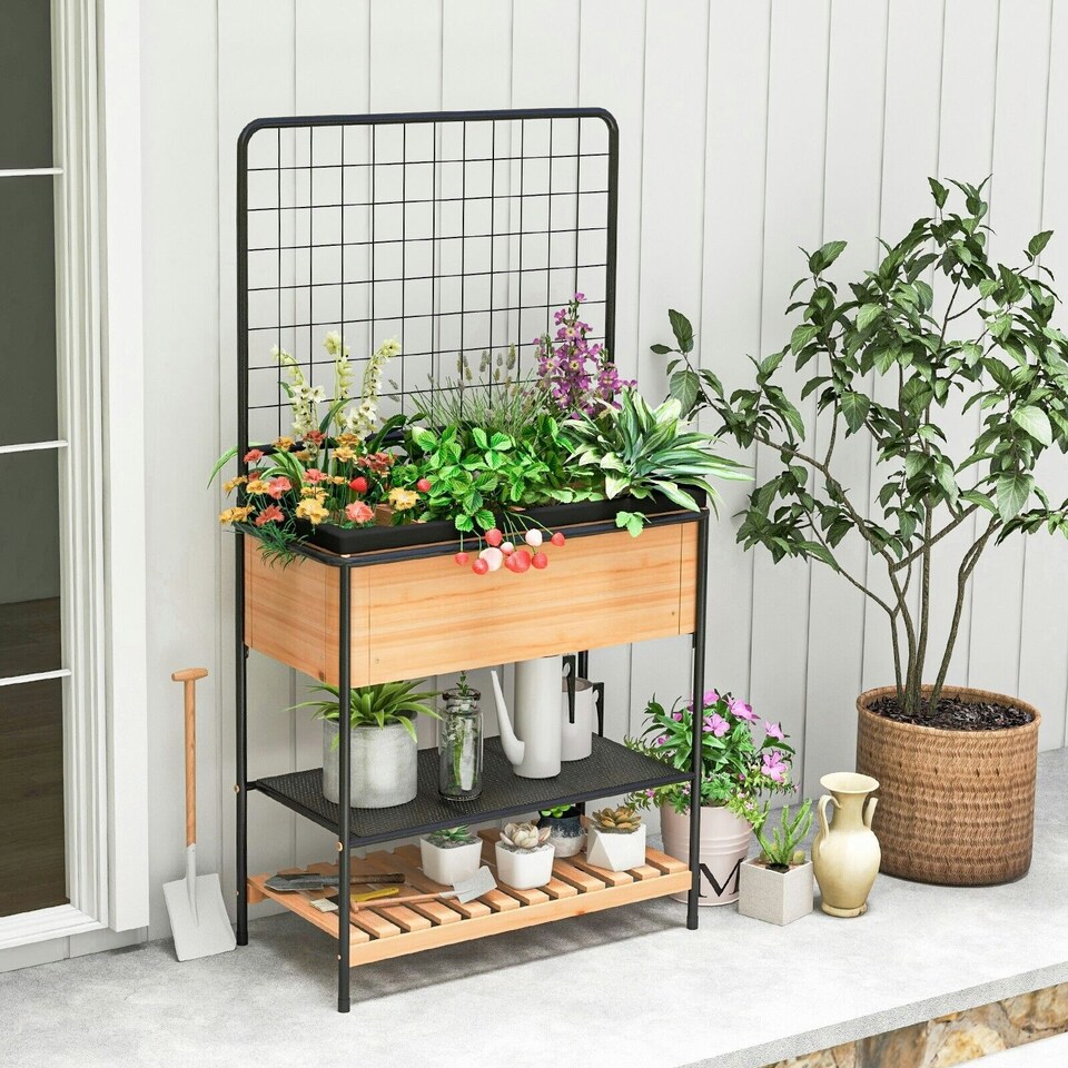 image 1 of COSTWAY Raised Garden Bed Planter Box with 2-tier Shelves N/A