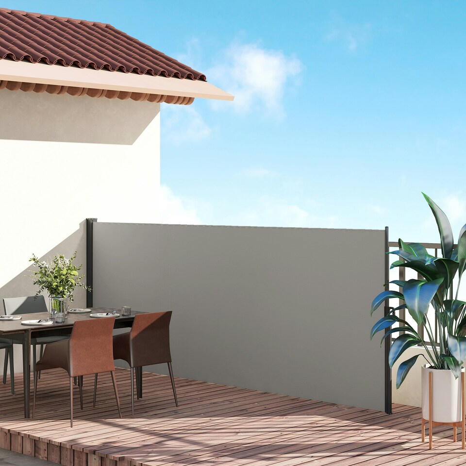 image 1 of Outsunny Side Awning Retractable, Privacy Screen, 400x160cm, Light Grey Grey