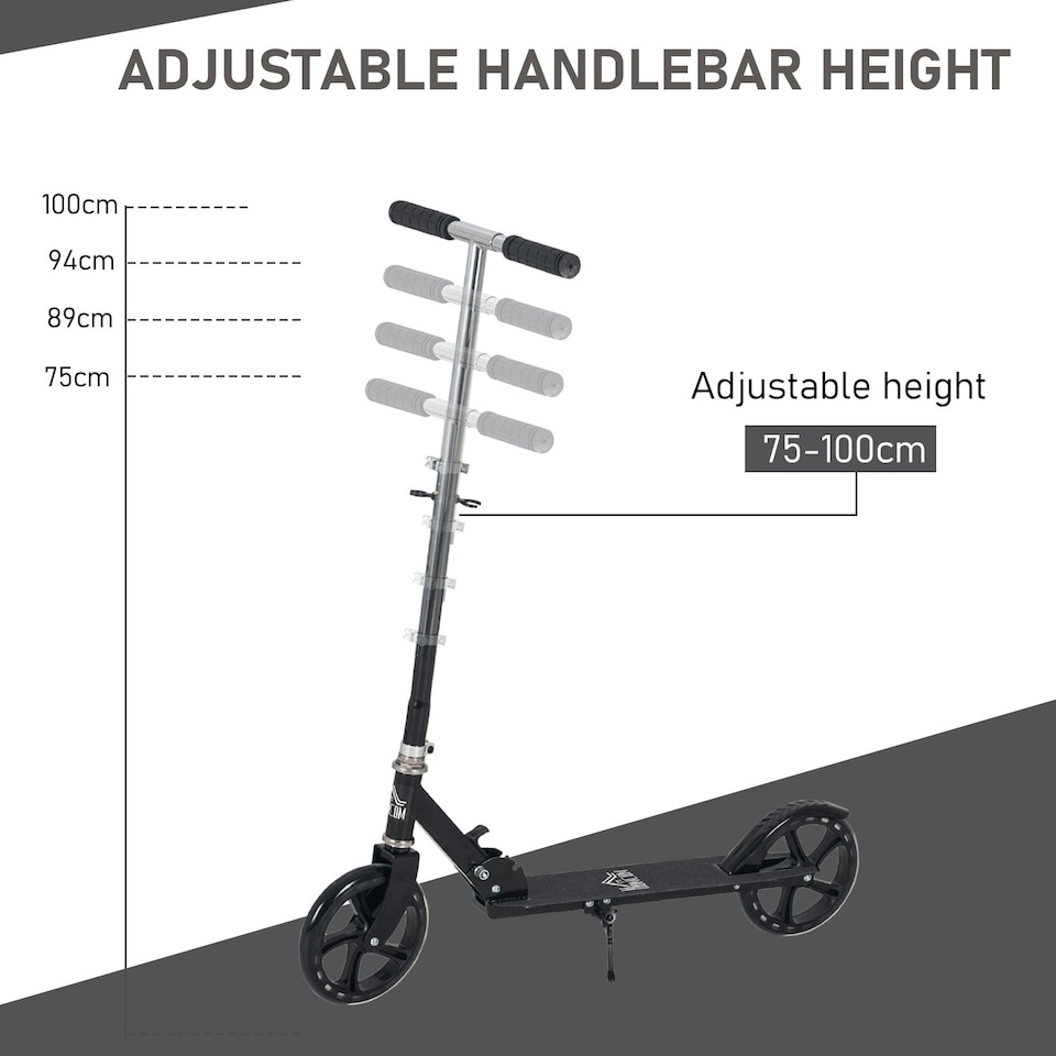 image 1 of HOMCOM Kids Scooter Ride On Toy Height Adjustable For 7-14 Years, Black
