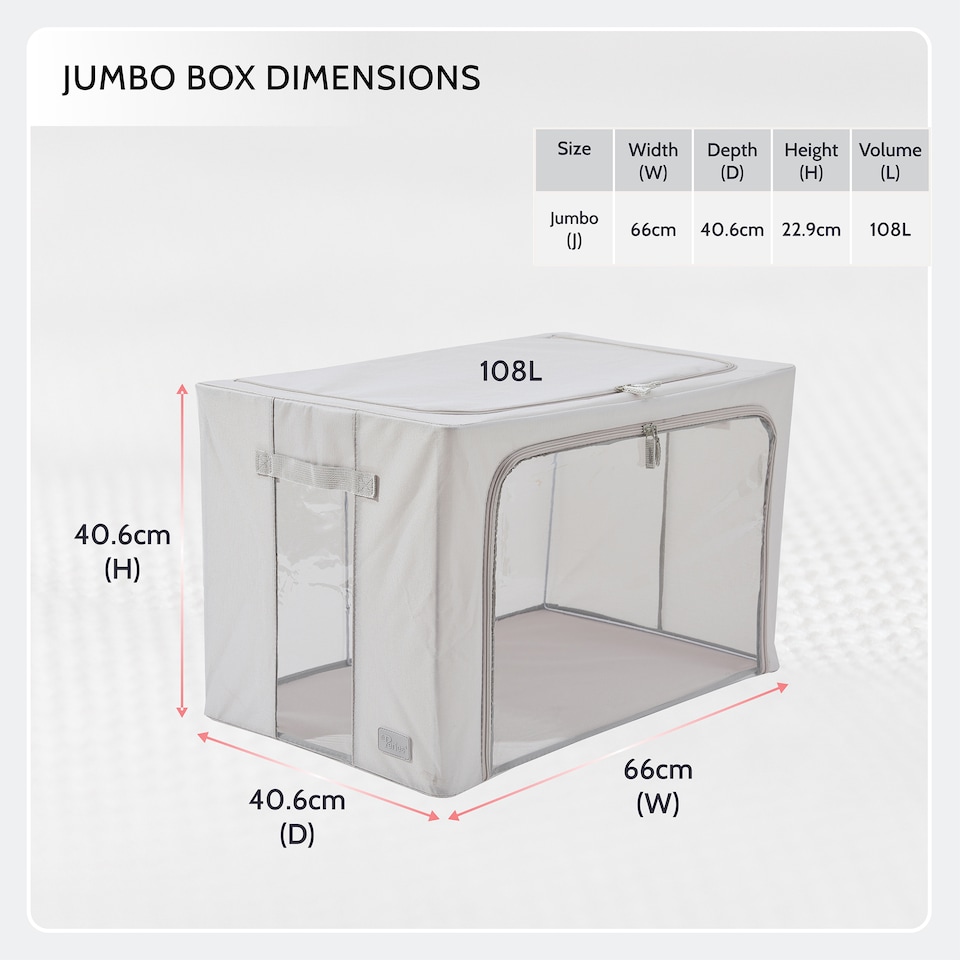 image 1 of Periea ‘Beau’ Folding Collapsible Stackable Fabric Home Storage Boxes with Steel Frames (Grey Tweed, Jumbo)