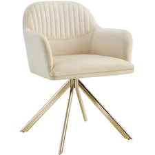 Lounge Armchair Living Room Accent Chair 360 Swivel Slim Steel Legs Velvet Fabric | Cream | cream/gold | 1