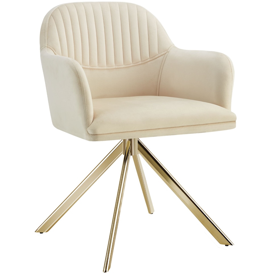 image 1 of Lounge Armchair Living Room Accent Chair 360 Swivel Slim Steel Legs Velvet Fabric | Cream | cream/gold | 1