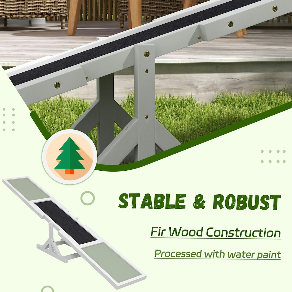 image 1 of PawHut Wooden Pet Seesaw for Big Dogs with Anti-Slip Surface, White