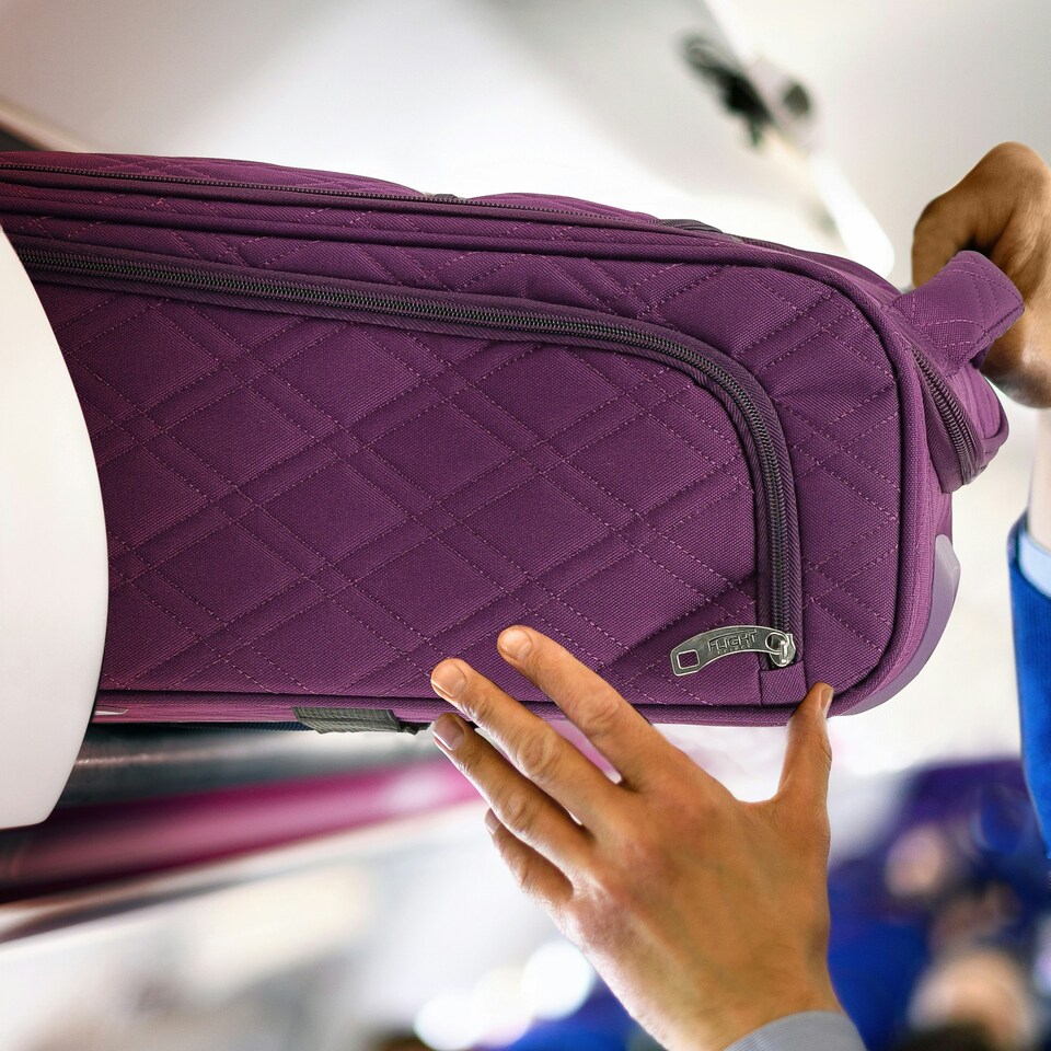 image 1 of Flight Knight 45x36x20cm easyJet Underseat Carry On Non Priority Approved Hand Luggage Case - 2 Wheels - Ultra Lightweight Durable Soft Textile Cabin Suitcase Purple | Purple Mono | Cabin Bag