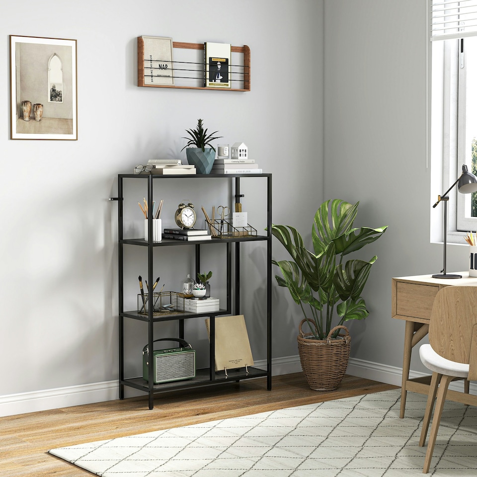 image 1 of HOMCOM Industrial Bookshelf Bookcase w/ Open Shelves for Study | Grey