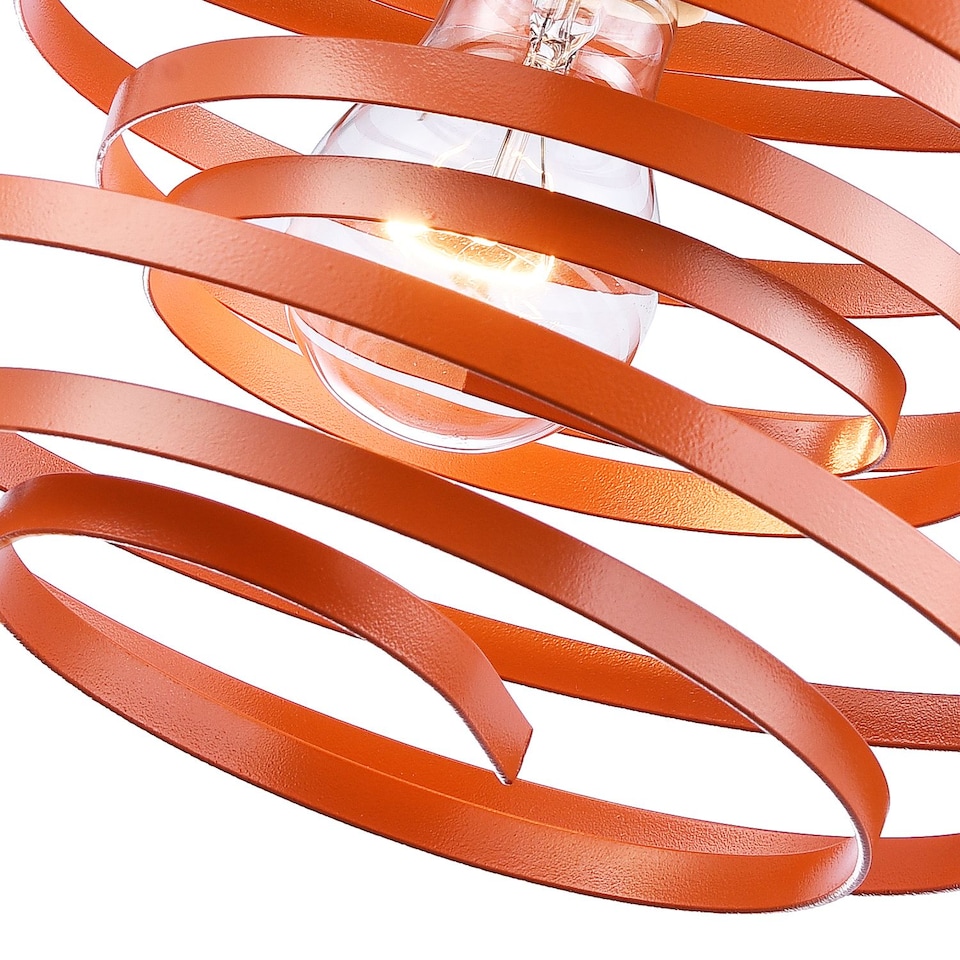 image 1 of Contemporary Orange Gloss Metal Double Ribbon Spiral Swirl Ceiling Light Pendant | Orange | Orange | 1