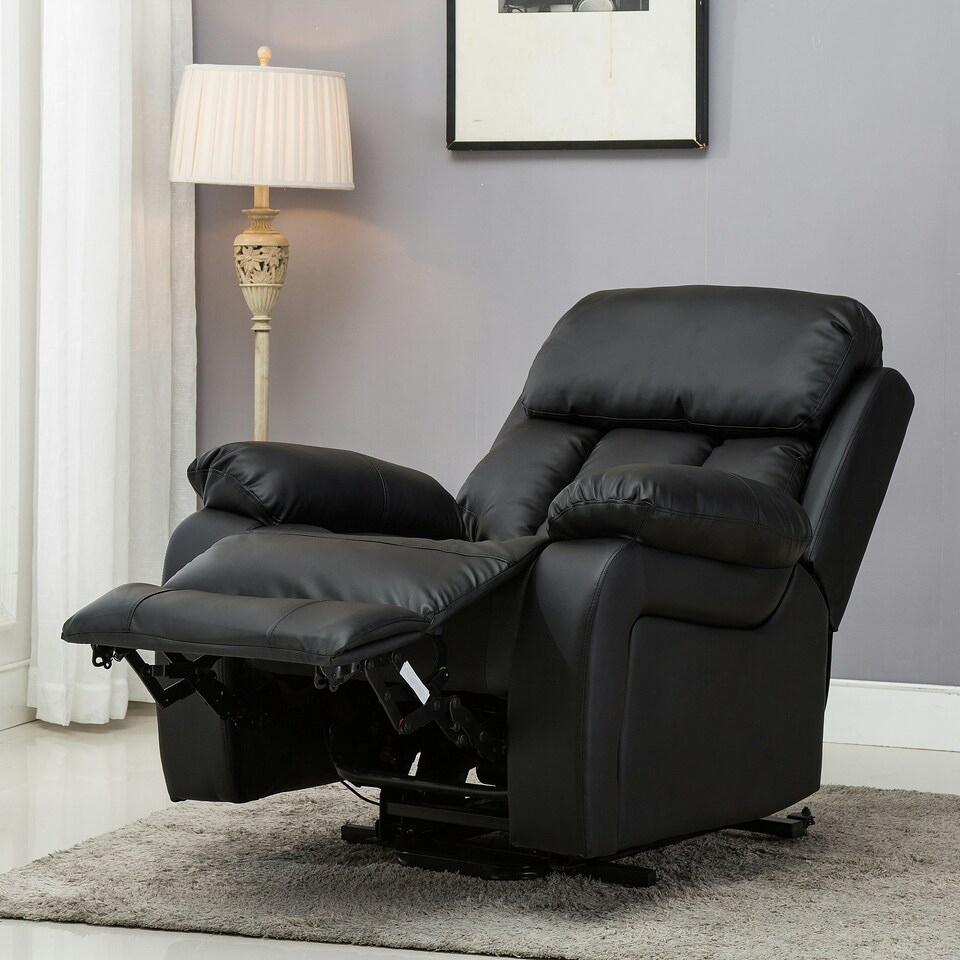 image 1 of Chester Single Motor Rise Recliner Bonded Leather Heat & Massage Chair (Black)