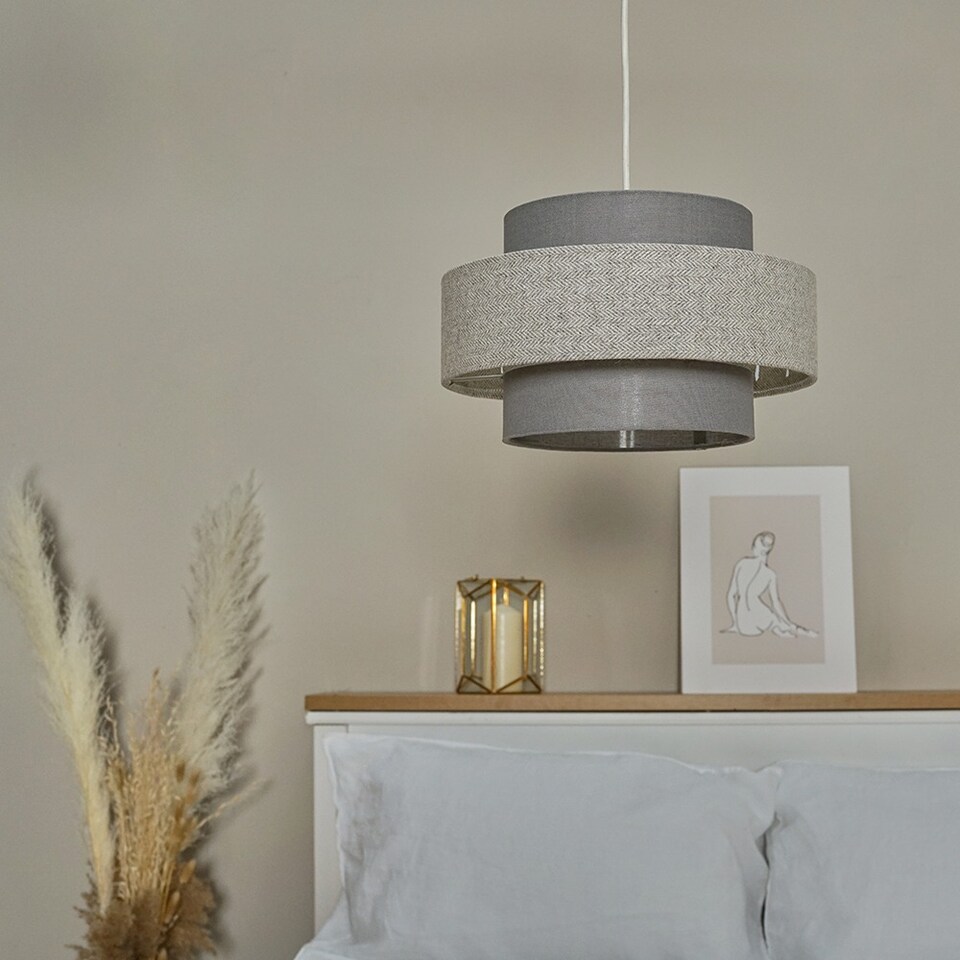 image 1 of ValueLights Weaver Dark & Light Grey Herringbone Lamp Shade | Grey