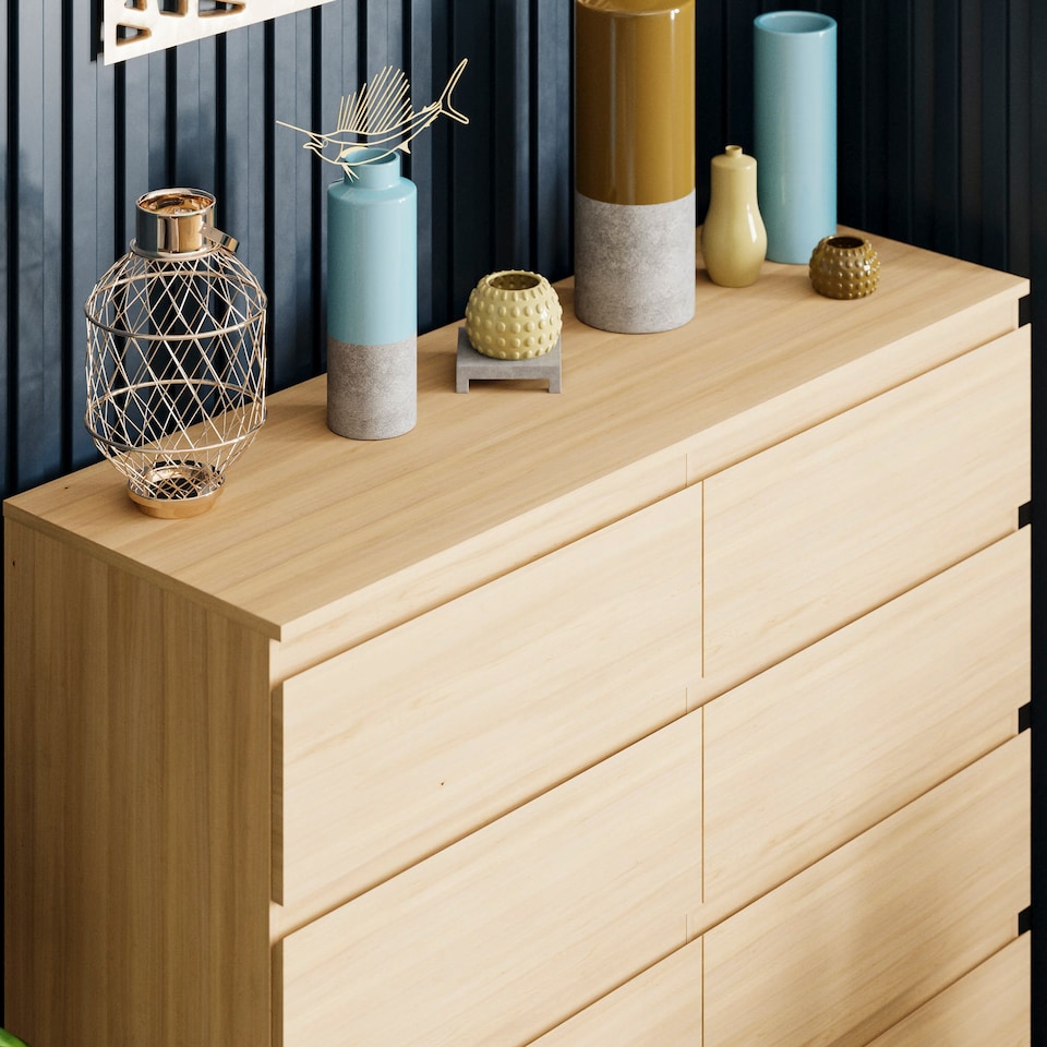 image 1 of Vida Designs Denver 8 Drawer Chest of Drawers Bedroom Storage, Pine