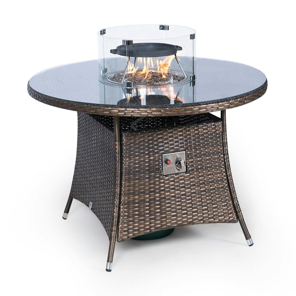 image 1 of Giardino Fire Pit 4 Seater Round Rattan Dining Table Brown