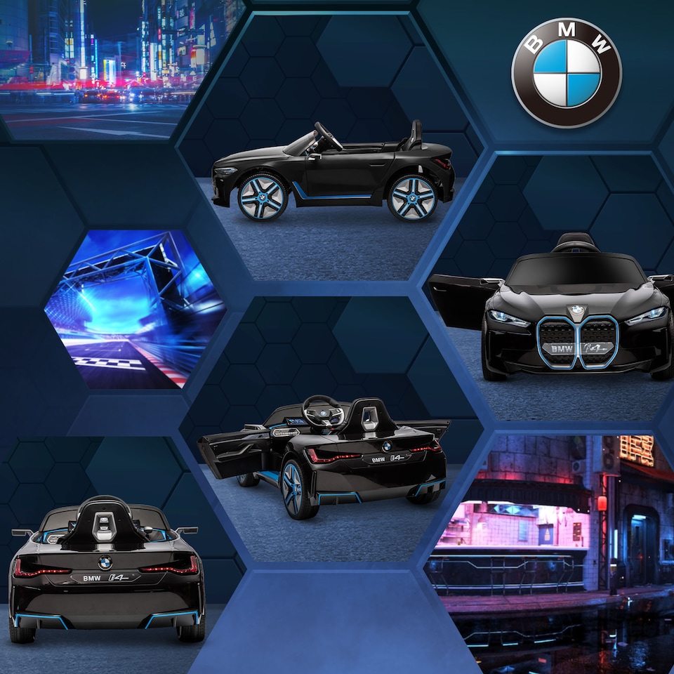 image 1 of HOMCOM BMW i4 Licensed 12V Kids Electric Ride-On Car w/ Remote Control - Black | Black | Black
