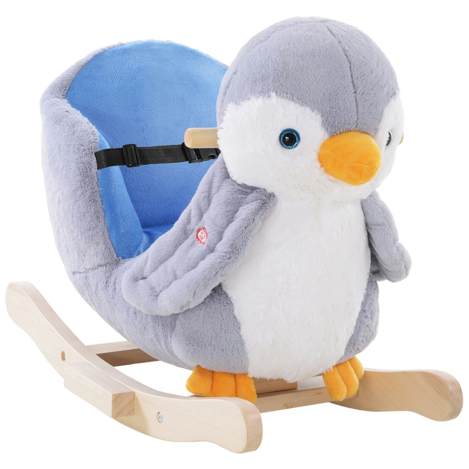 image 1 of HOMCOM Animal Baby Rocking Horse Penguin Plush Musical Button w/32 Songs Wood