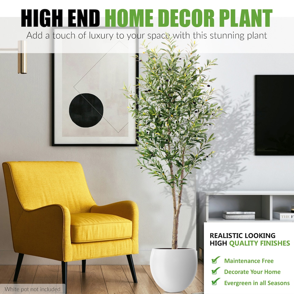 image 1 of Artificial 210cm Olive Tree Fake Plant with 64 Olives, Pot for Indoor Décor 7ft