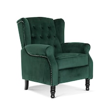 Velvet Bottle Green Marianna Manual Recliner Wingback Chair