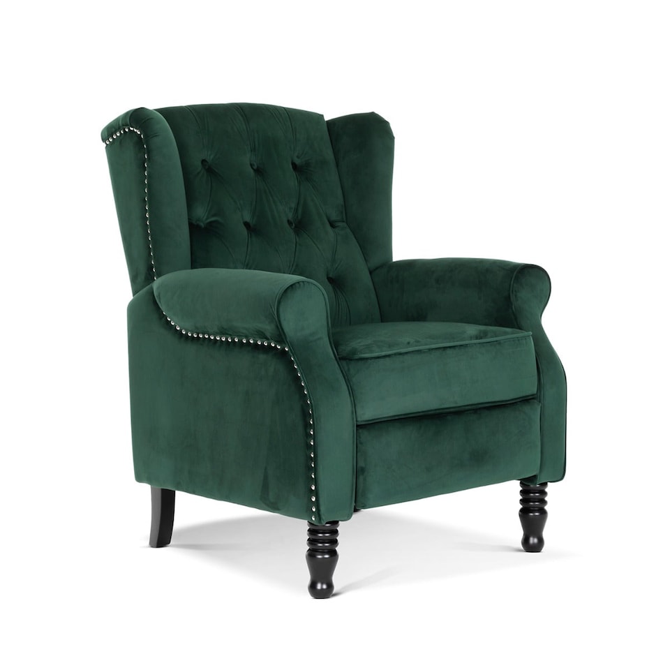 image 1 of Velvet Bottle Green Marianna Manual Recliner Wingback Chair