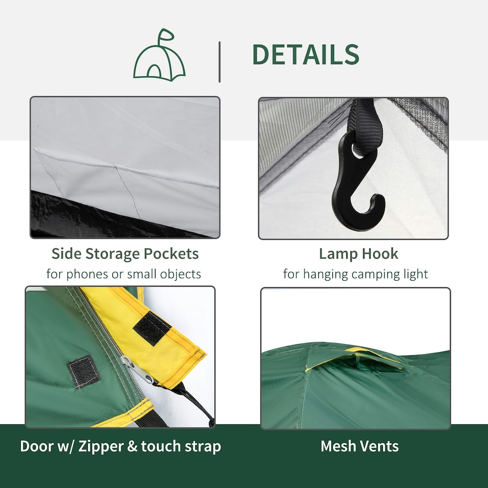 image 1 of Outsunny Compact Camping Tent w/ Vestibule & Mesh Vents for Hiking Green