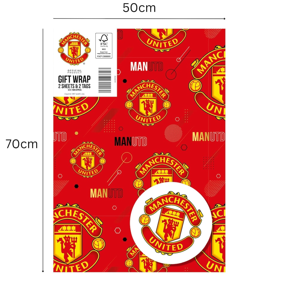 image 1 of Manchester United FC 2 Sheets & 2 Tags Gift Wrap