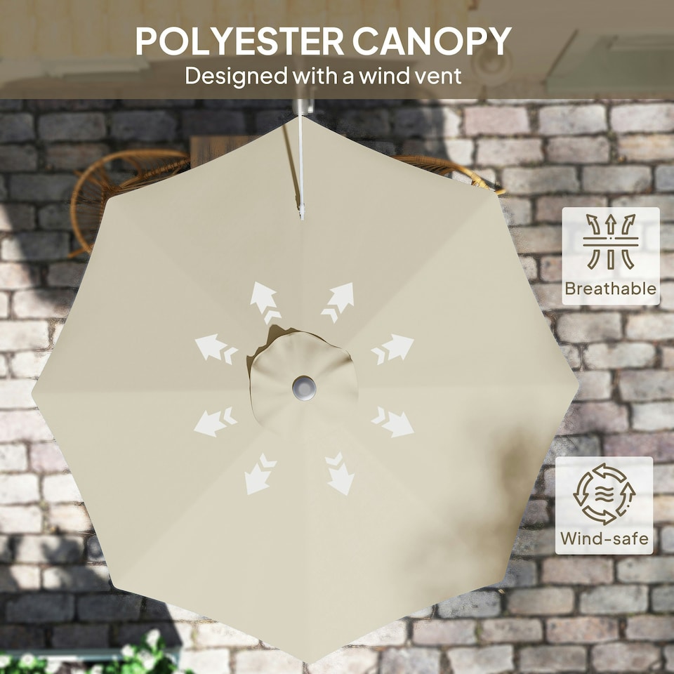 image 1 of Outsunny Sun Parasol with Vent, Wall Umbrella for Patio, Garden, Pool Brown | Khaki