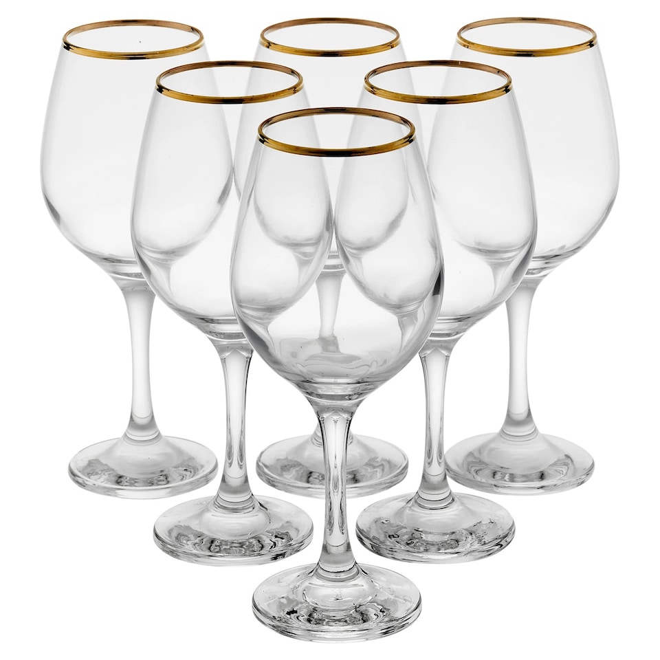 image 1 of Amber Gold Rimmed Wine Glass Drinking Glasses Sets Gift | Clear | Clear